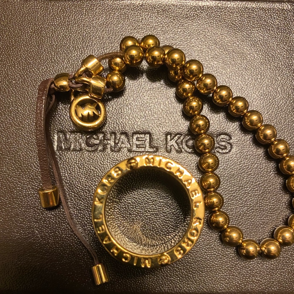 Michael Kors  beaded gold tone bracelet and size 6 Michael kors ring